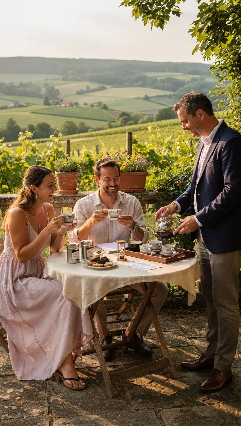 Plateau de dégustation avec plusieurs infusions de Lapsang Souchong, mettant en avant ses nuances.